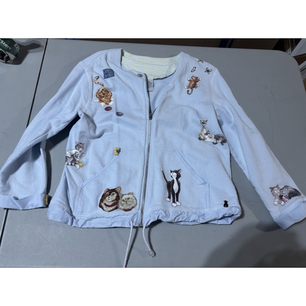 Vtg Capacity Knits Cat Jacket Grandma Y2K ‎ L
